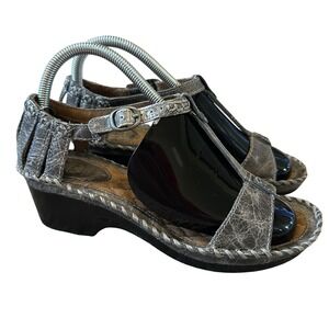 Ariat Wedge Sandals Womens 7.5B Green Leather T-Strap Whipstitch Boho 10012538